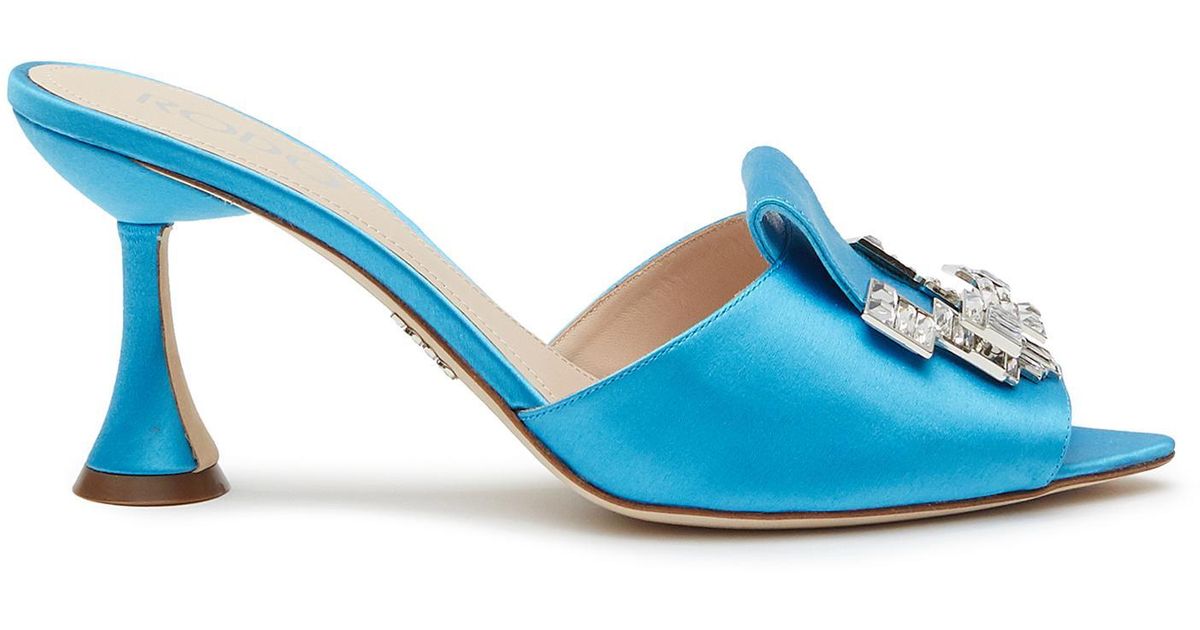 Rodo 'calia' 80 Strass Embellished Satin Mules in Blue | Lyst