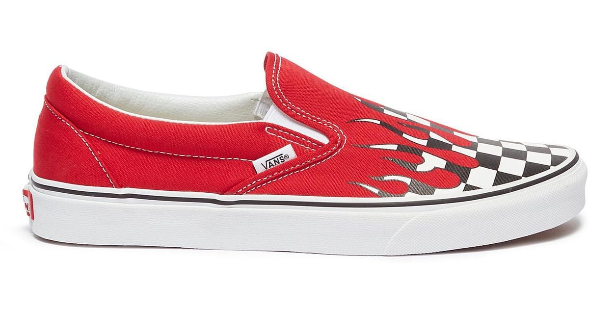 Vans 'classic Slip-on' Checkerboard Flame Canvas Skates in Red for Men ...