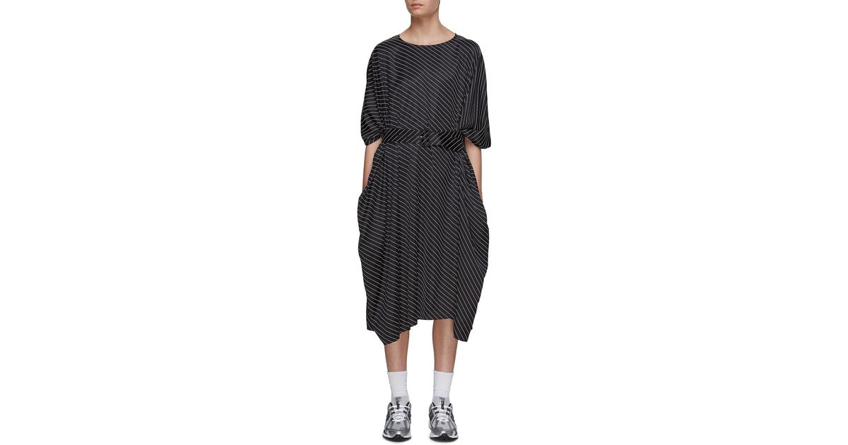 MM6 by Maison Martin Margiela Belted Diagonal Stripe Dress in Black | Lyst