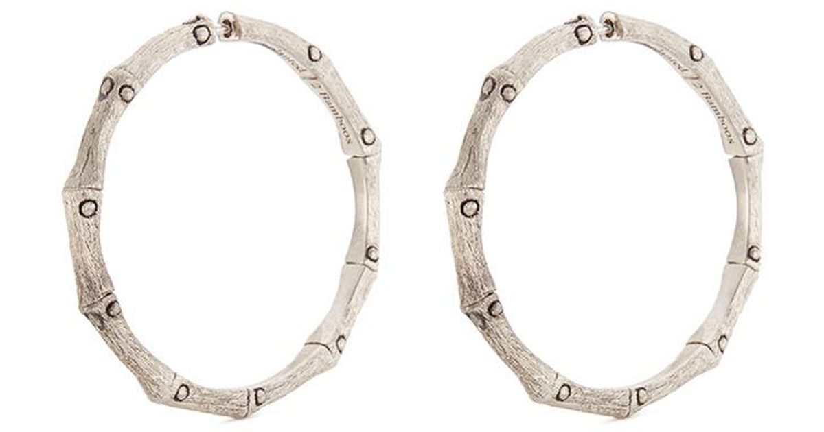John Hardy Brushed Silver Medium Bamboo Hoop Earrings In Metallic Lyst