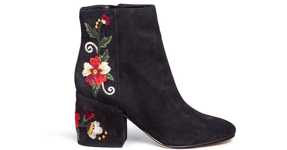 embroidered suede boots