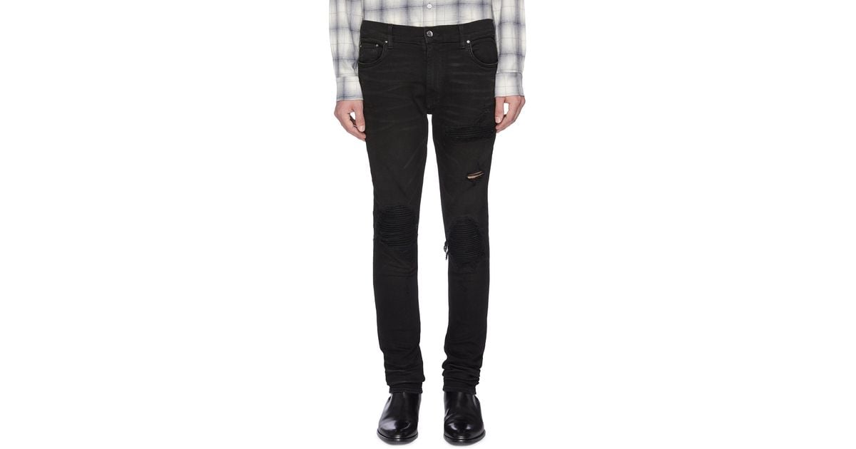 Amiri 'mx1' Pleated Leather Patch Skinny Jeans in Black for Men - Lyst