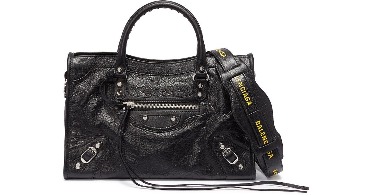 Balenciaga &#39;classic City&#39; Logo Strap Small Leather Shoulder Bag in Black - Lyst