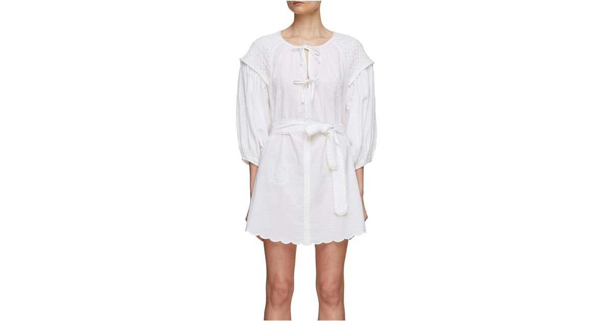 Innika Choo Smocked Mini Dress in White | Lyst