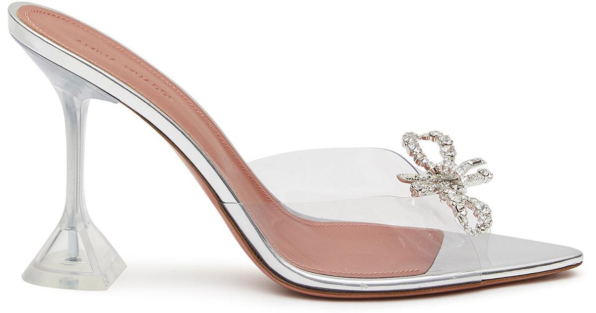 AMINA MUADDI Leather 'rosie' Crystal Bow Appliqué Heels Women Shoes