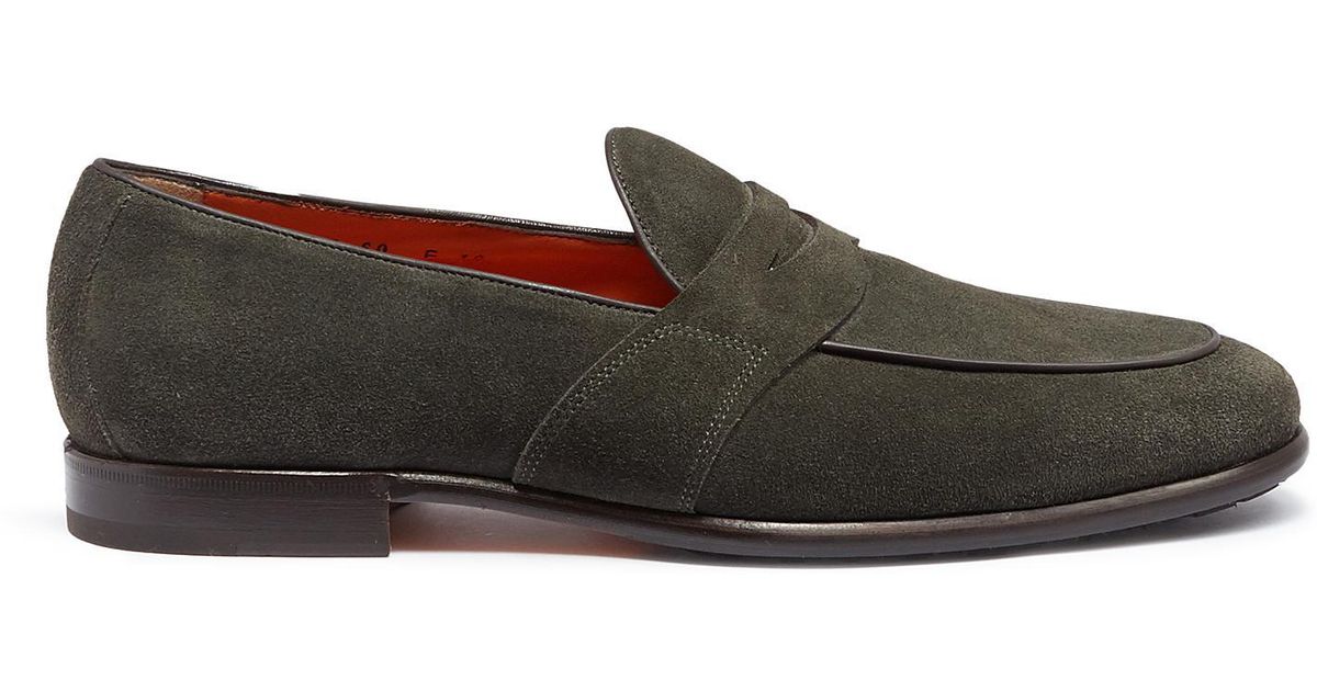 santoni suede penny loafers
