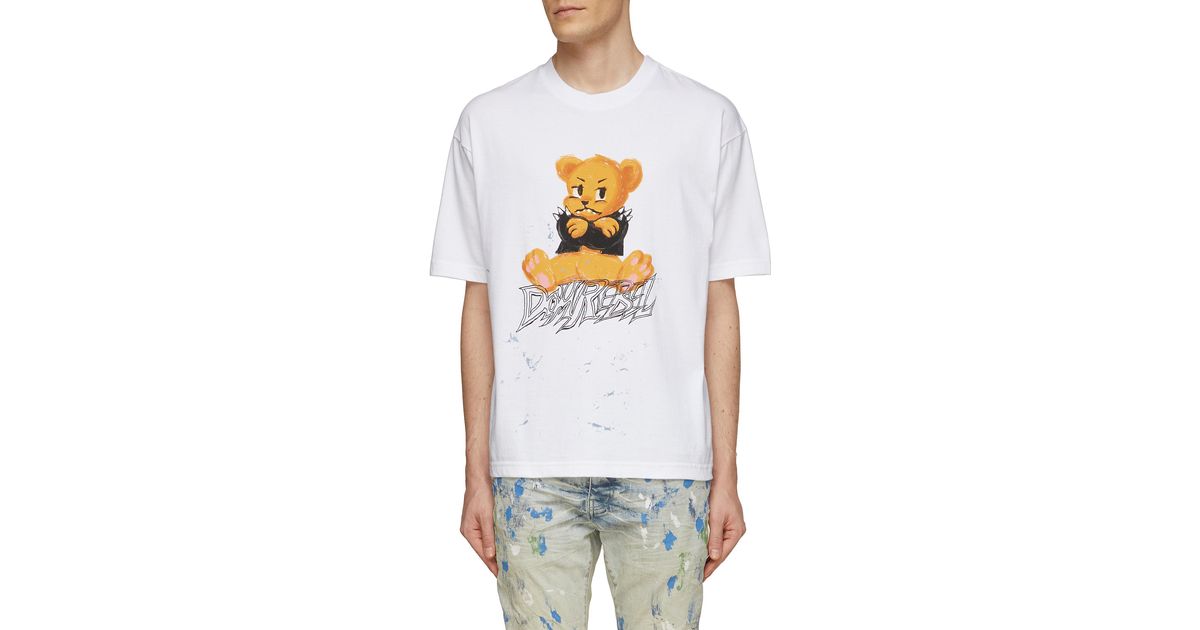 DOMREBEL Cotton Moody Teddy Bear Print Paint Splatter Detail T-shirt in ...