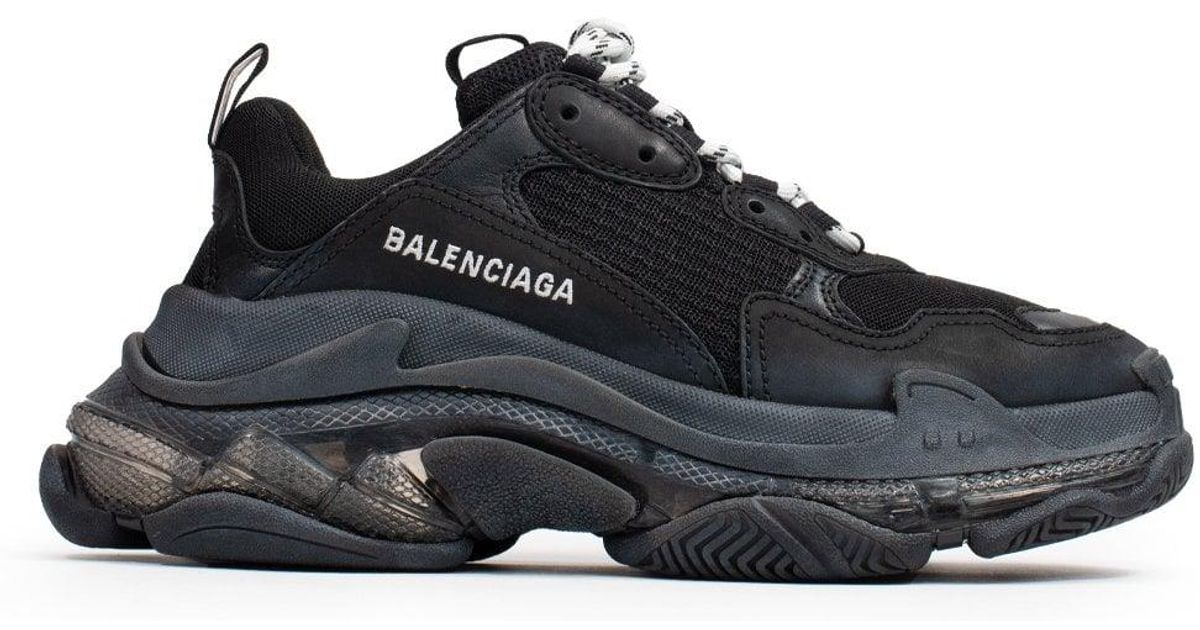 Balenciaga Leather Triple S Black Clear Sole Trainers - Lyst