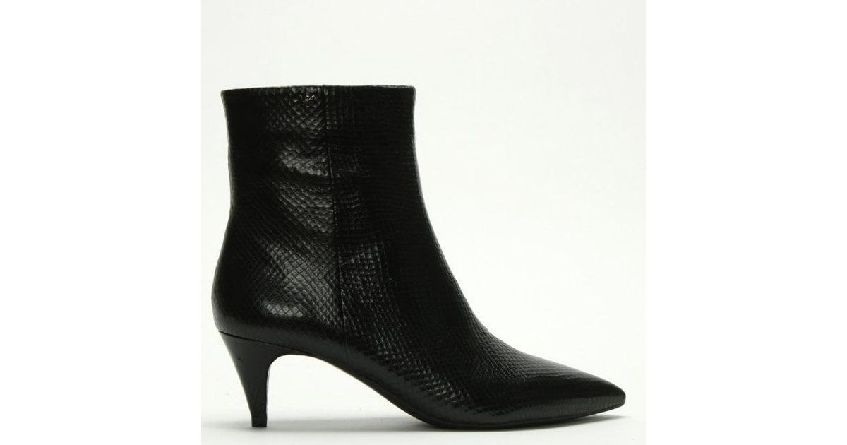 black leather kitten heel boots