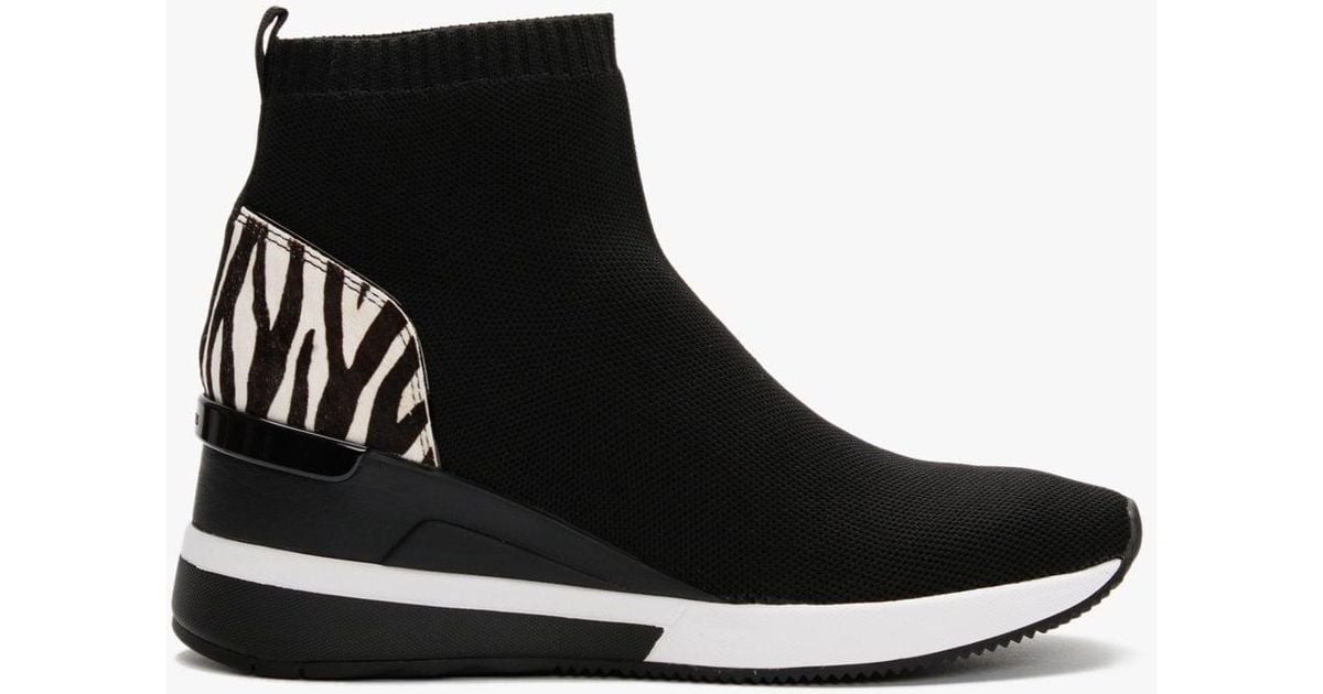 Michael Kors Skyler Black & White Zebra Knitted Sock Wedge Booties Lyst