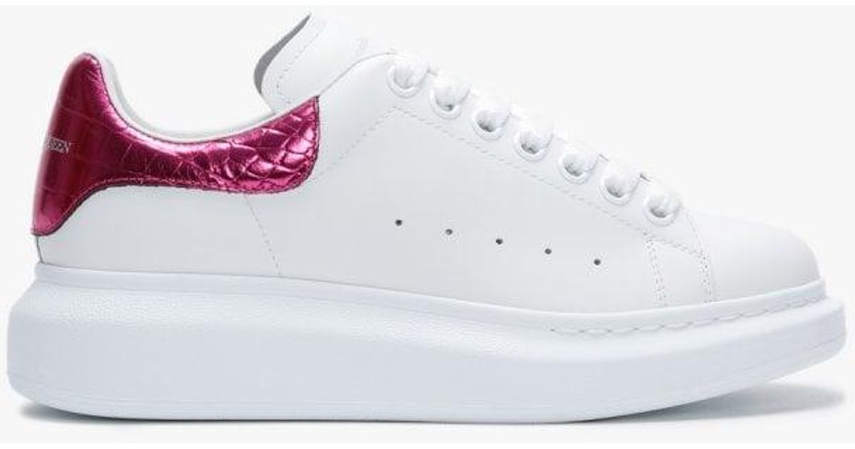 Alexander McQueen Oversized White Leather Cocktail Pink Flash Trainers ...