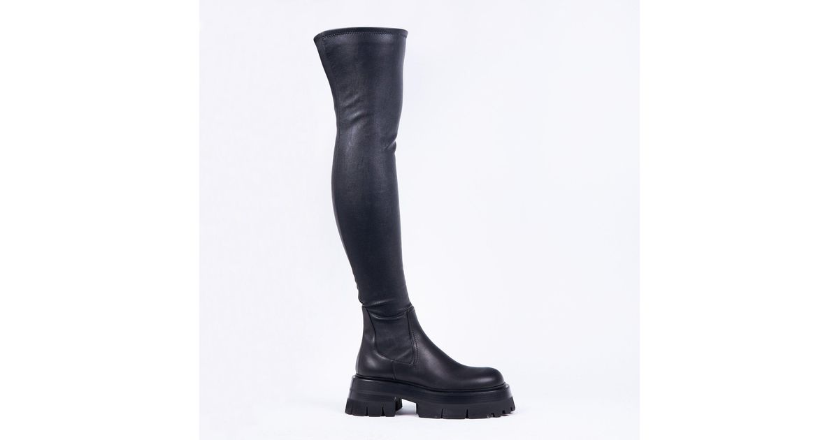 Versace Leather Leonidas Thigh High Black Boots | Lyst