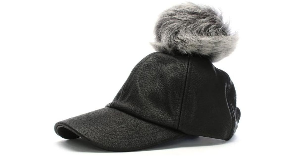 pom pom leather baseball cap