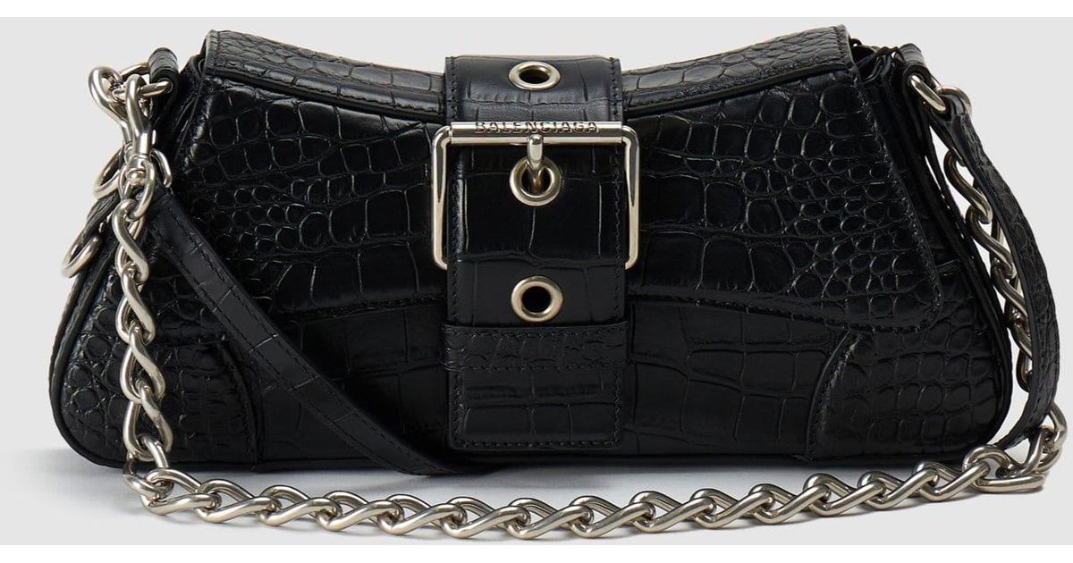 Balenciaga Leather Lindsay Croc Small Shoulder Bag in Black | Lyst