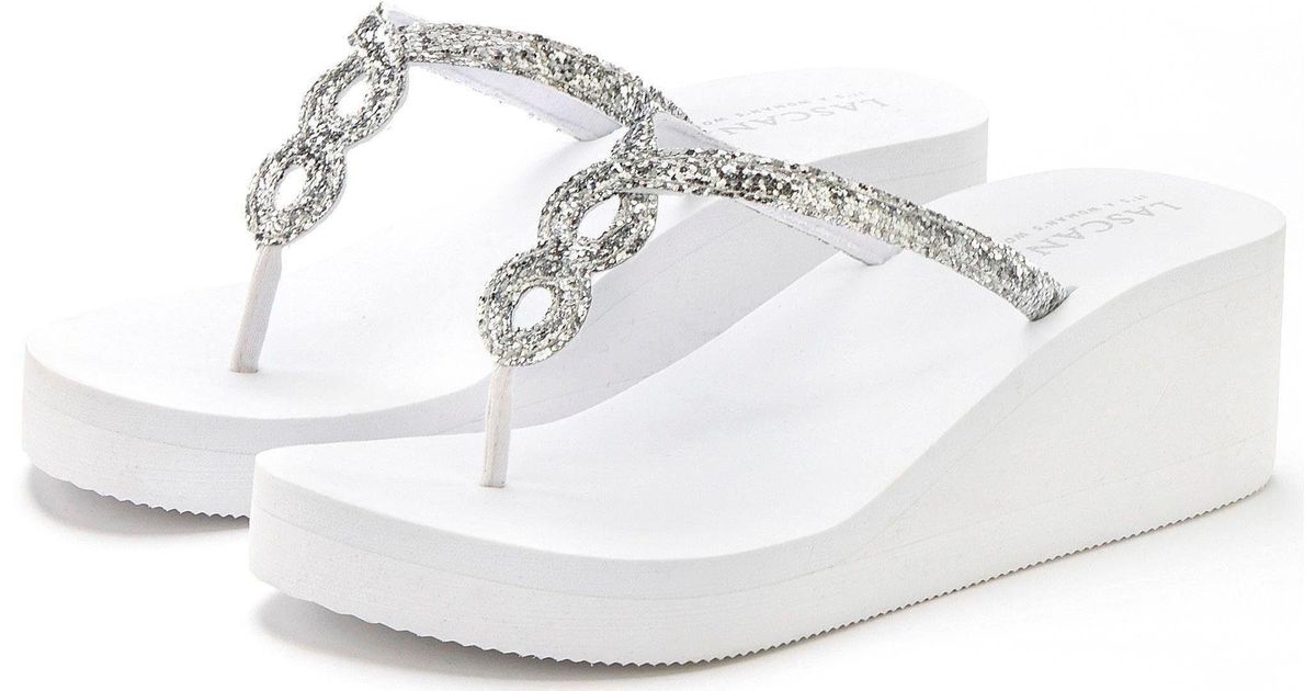 Lascana Teenslippers Veganistisch Met Sleehak En Glitter in het Wit -  Bespaar 13% - Lyst