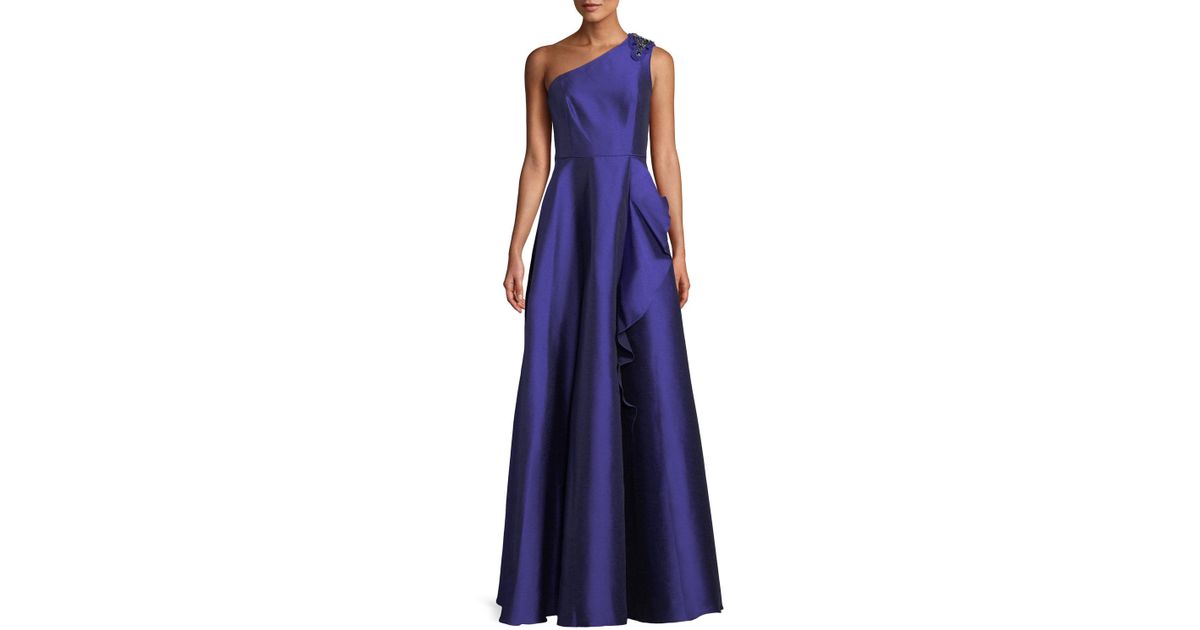 Adrianna Papell One Shoulder Faille Drape Gown In Blue Lyst