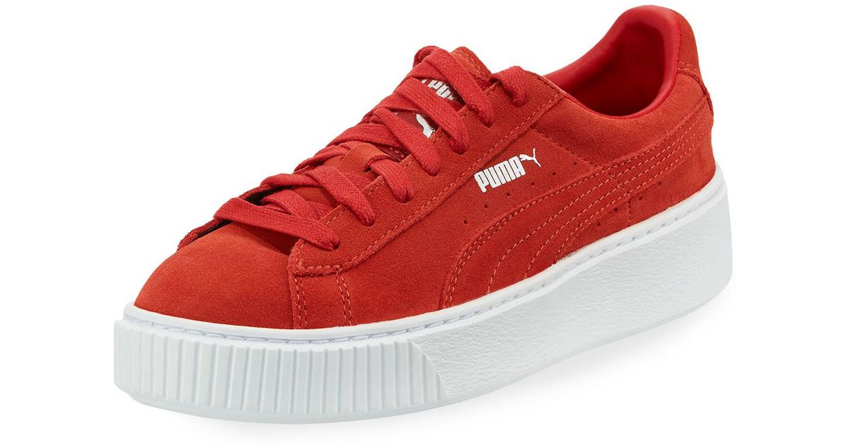 puma red platform sneakers