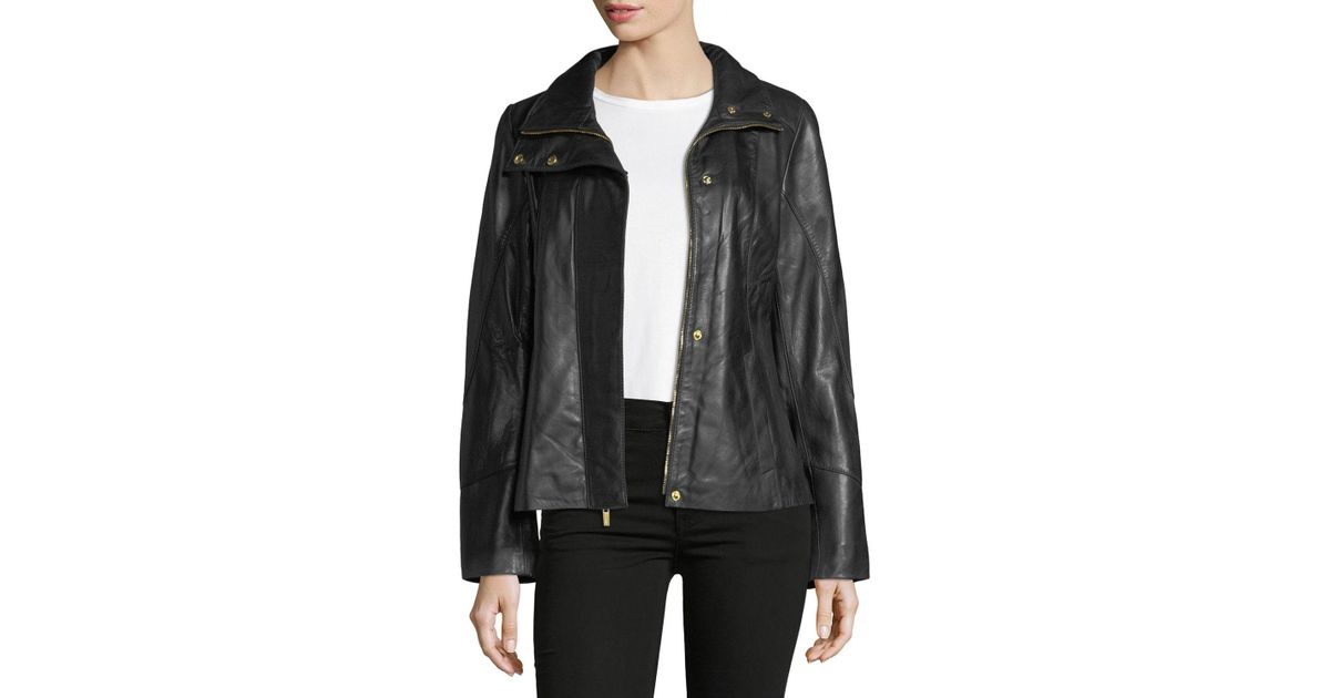 Ellen Tracy Black Lambskin Scuba Paneled Jacket
