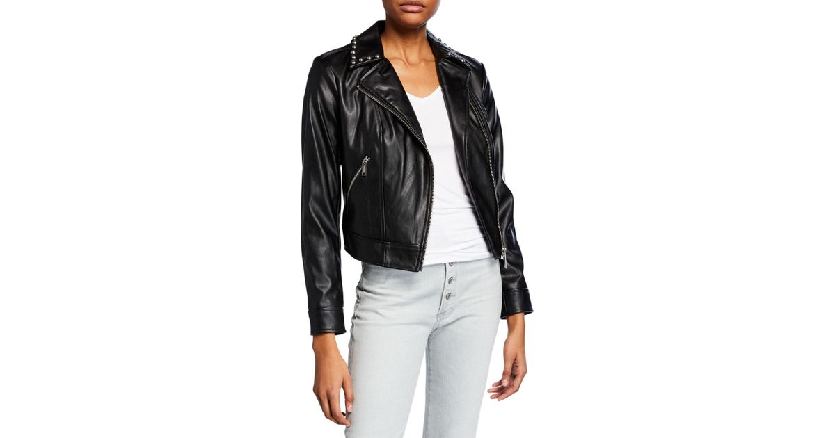 Michael Kors Black Studded Faux Leather Moto Jacket