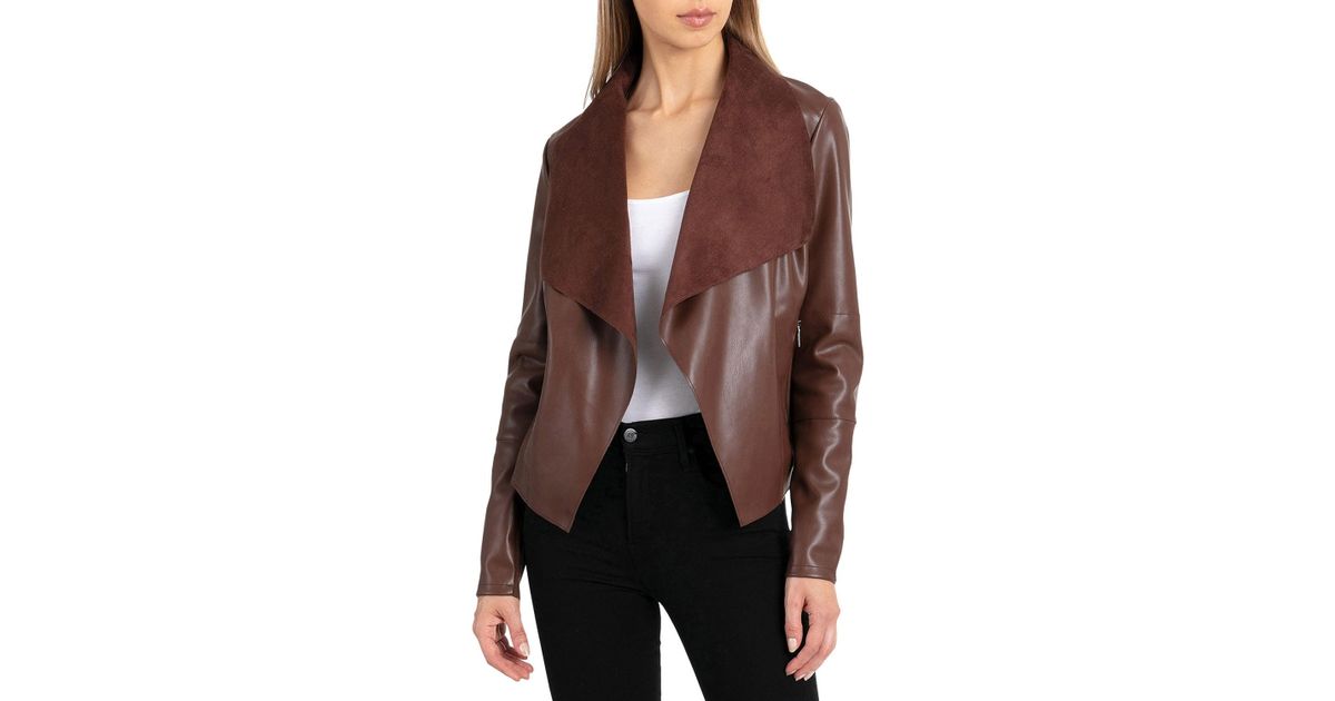 Bagatelle Long Sleeve Faux Leather Draped Jacket In Black Lyst