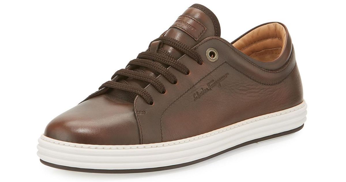 Ferragamo Leather Lace-up Sneakers Brown for Men - Lyst