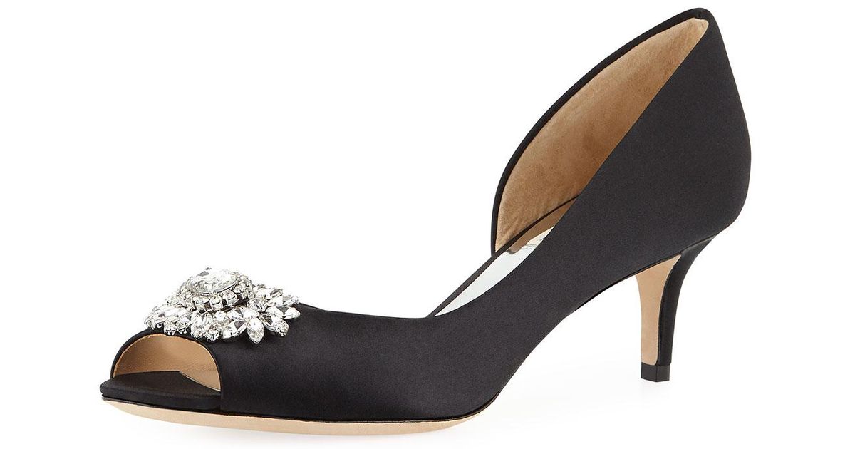 Badgley Mischka Satin Macie Embellished Kittenheel D