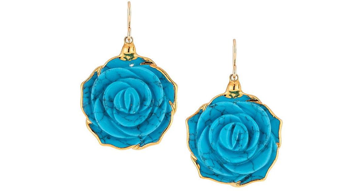 Lyst Devon Leigh Turquoise Flower Drop Earrings In Blue