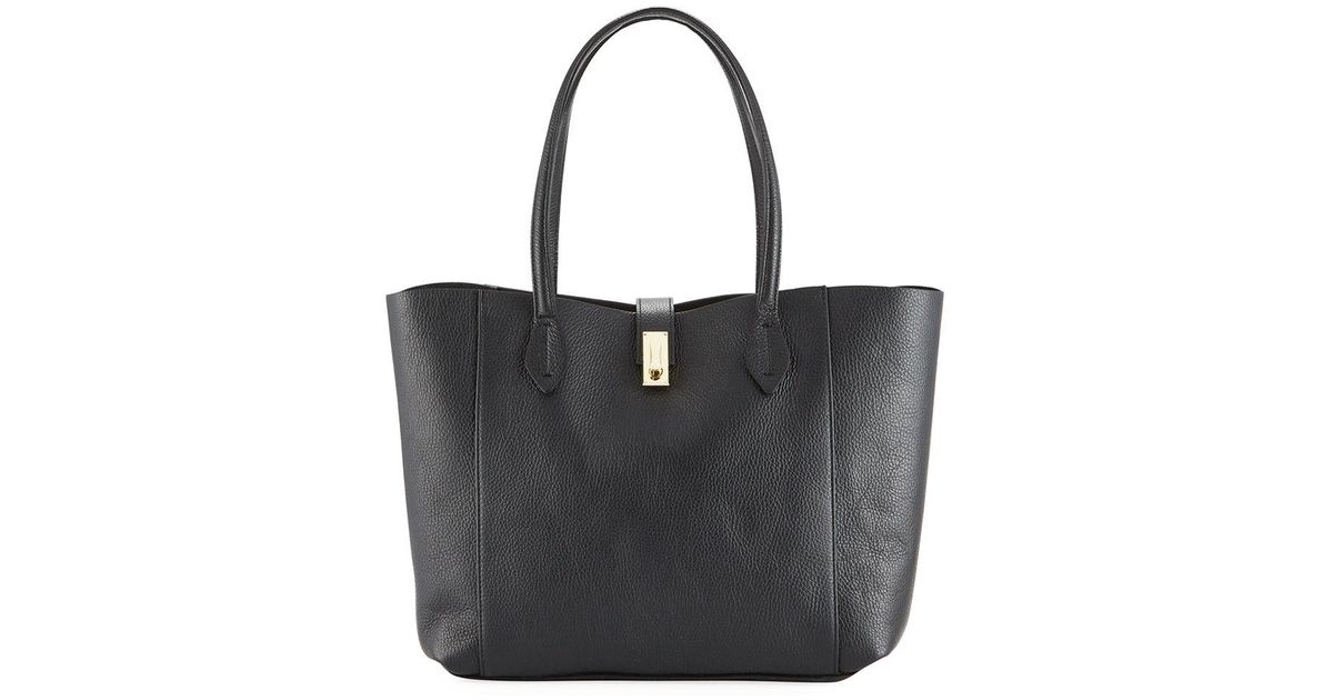 Neiman Marcus Large Leather Golden Lock Tote Bag in Black - Lyst