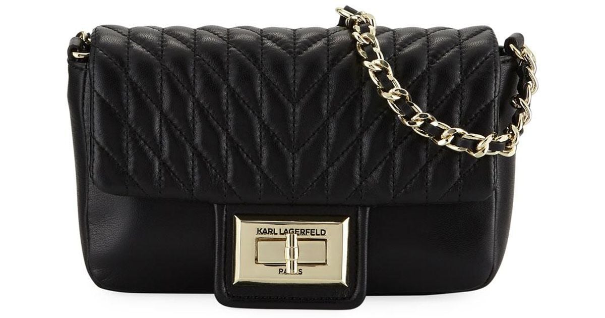 Karl Lagerfeld Agyness Quilted Leather Crossbody Bag in Black/Gold ...