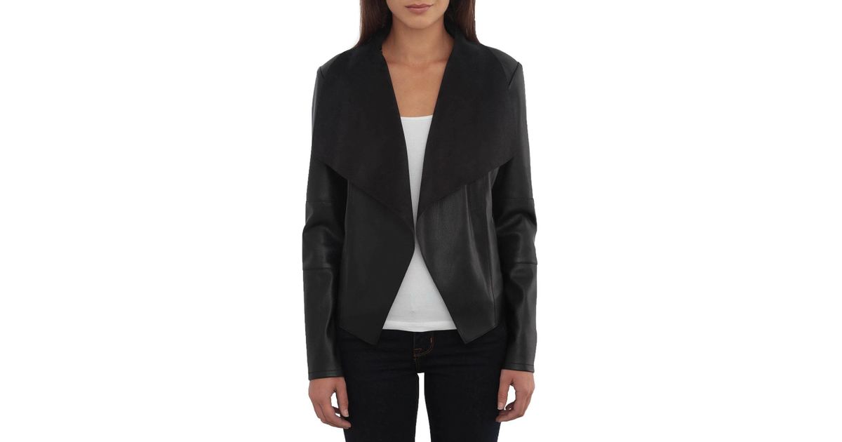 Bagatelle Long Sleeve Faux Leather Draped Jacket In Gray Lyst