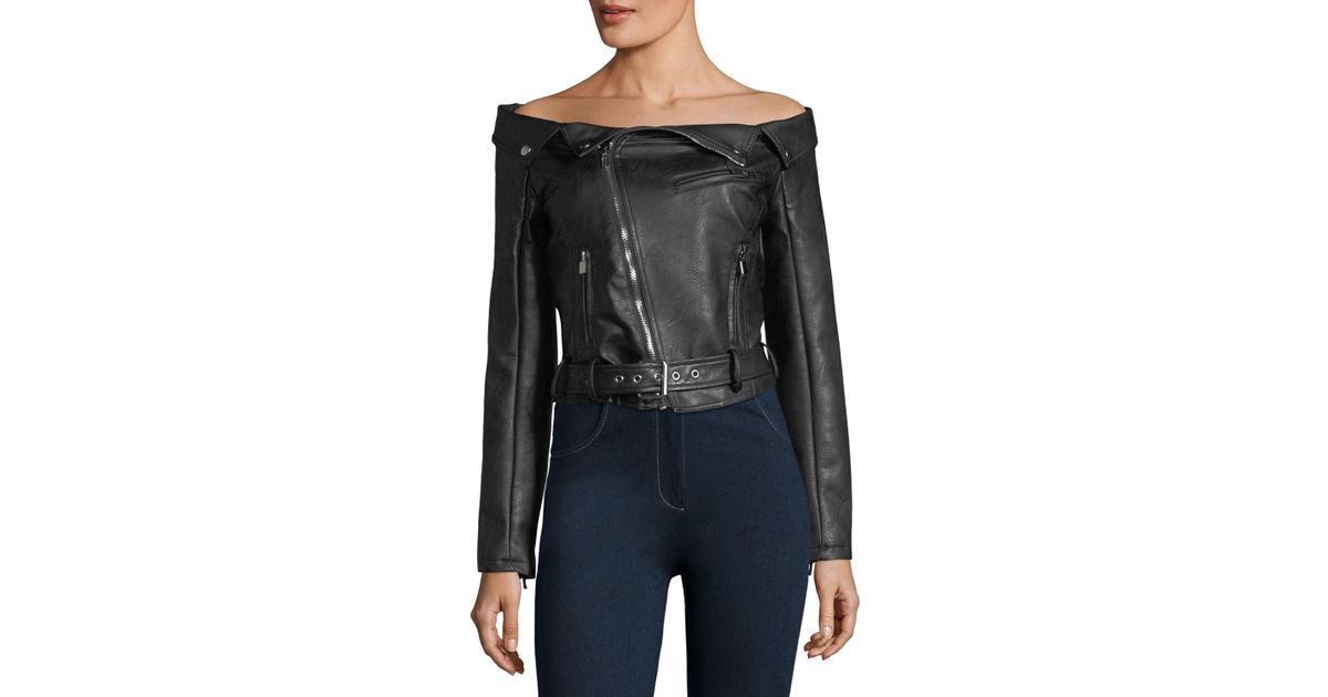 Romeo And Juliet Couture Off The Shoulder Faux Leather Moto Jacket Romeo And Juliet Couture Off The Shoulder Faux Leather Moto Jacket In Black Lyst