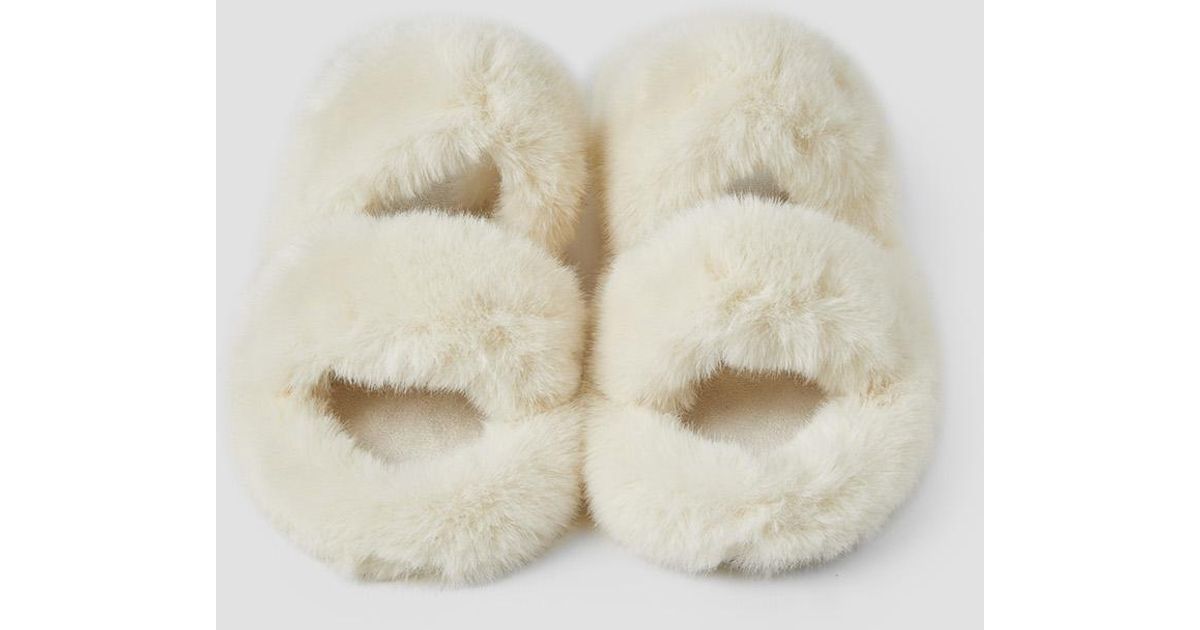 two band fur slippers