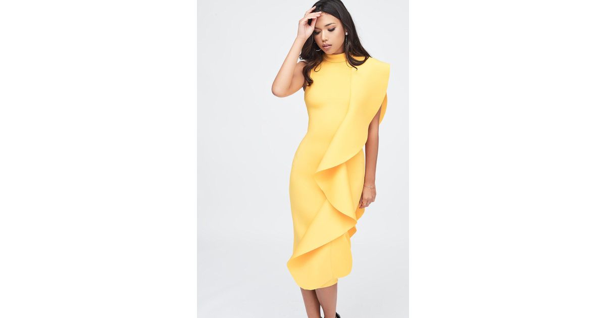 scuba frill midi dress