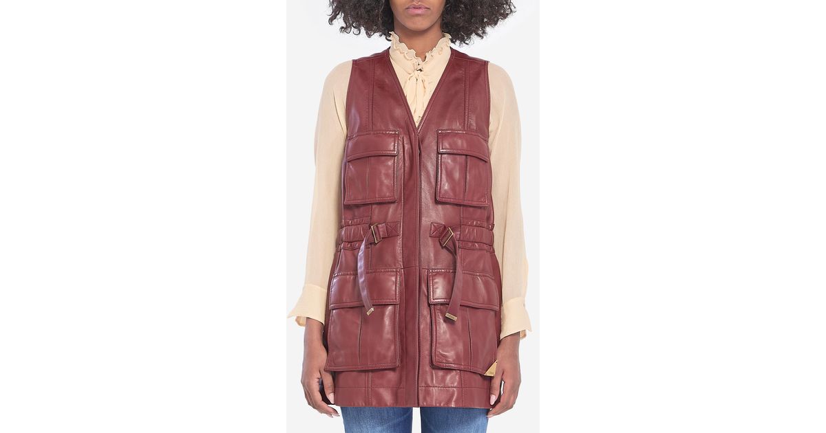 【CHLOE】BURGUNDY LEATHER UTILITY VEST●CH25UCG0121127N Chloé Burgundy Leather Utility Vest In Red | ModeSens