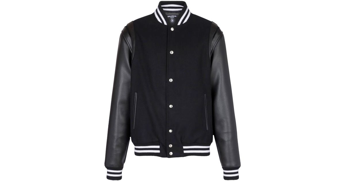 Balmain Wool And Leather Teddy Bomber Jacket in Black for Men | Lyst
