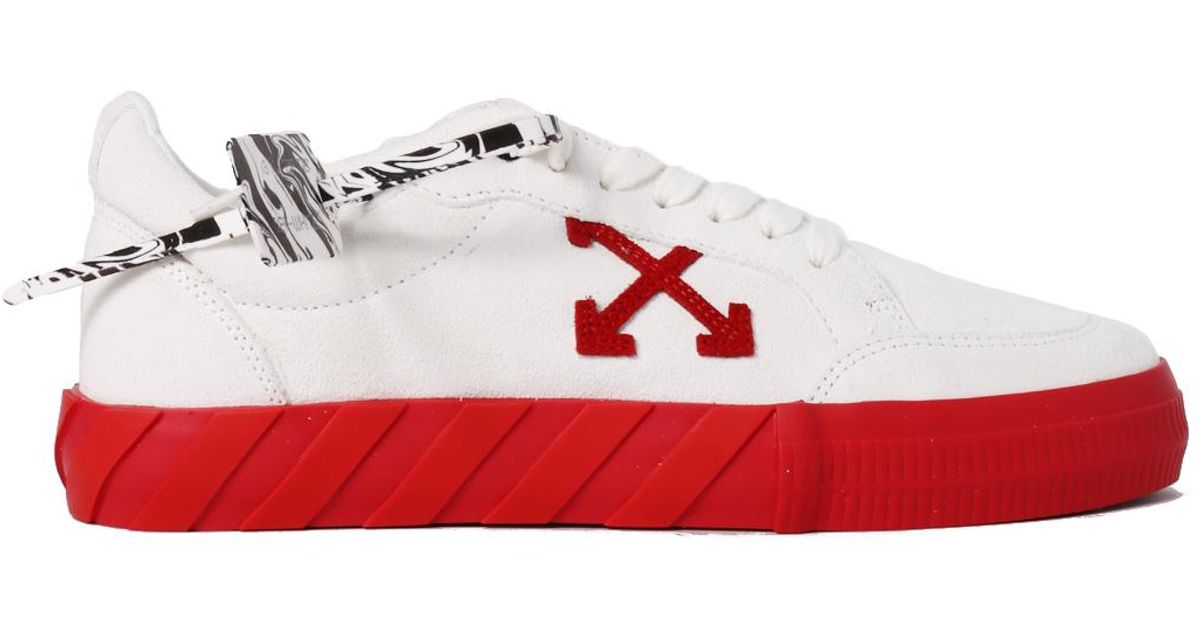 Off-White c/o Virgil Abloh White And Red Suede Vulcanized Low Sneakers ...