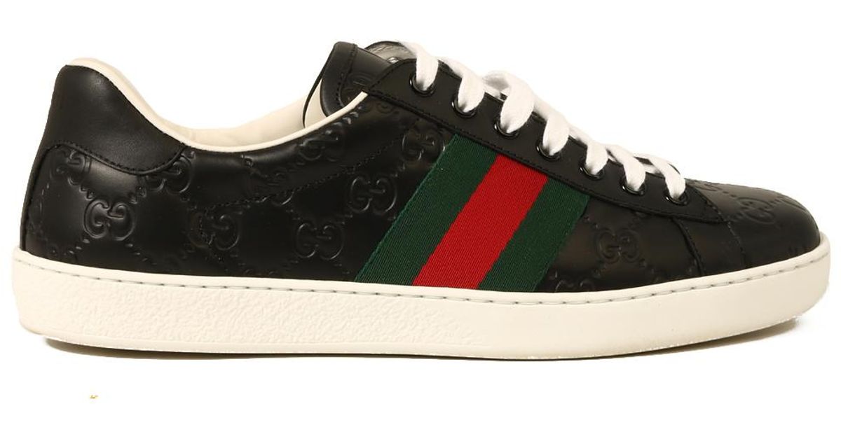 Gucci Men s Shoes Leather Trainers Sneakers Signature in Black for Men Lyst Canada