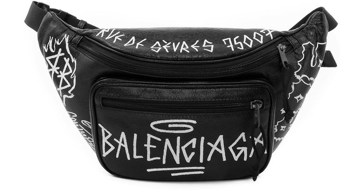 Balenciaga 'explorer' Graffiti Print Leather Belt Bag in Black for Men |  Lyst