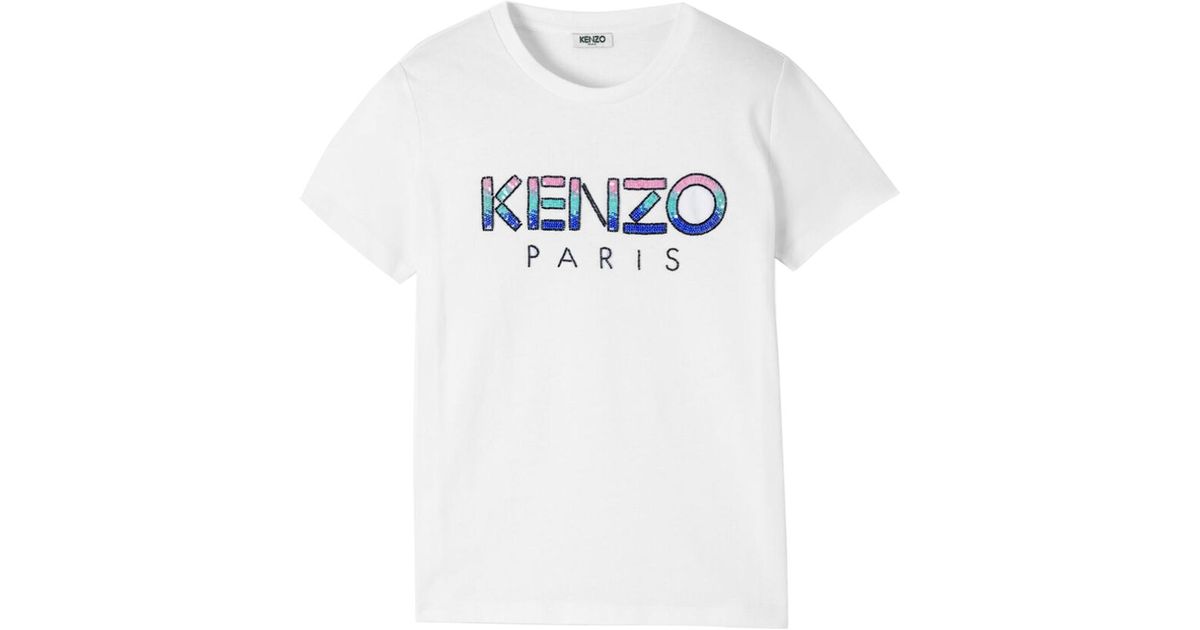 KENZO T-shirt Sequins Logo, Text-print Pattern in White - Lyst
