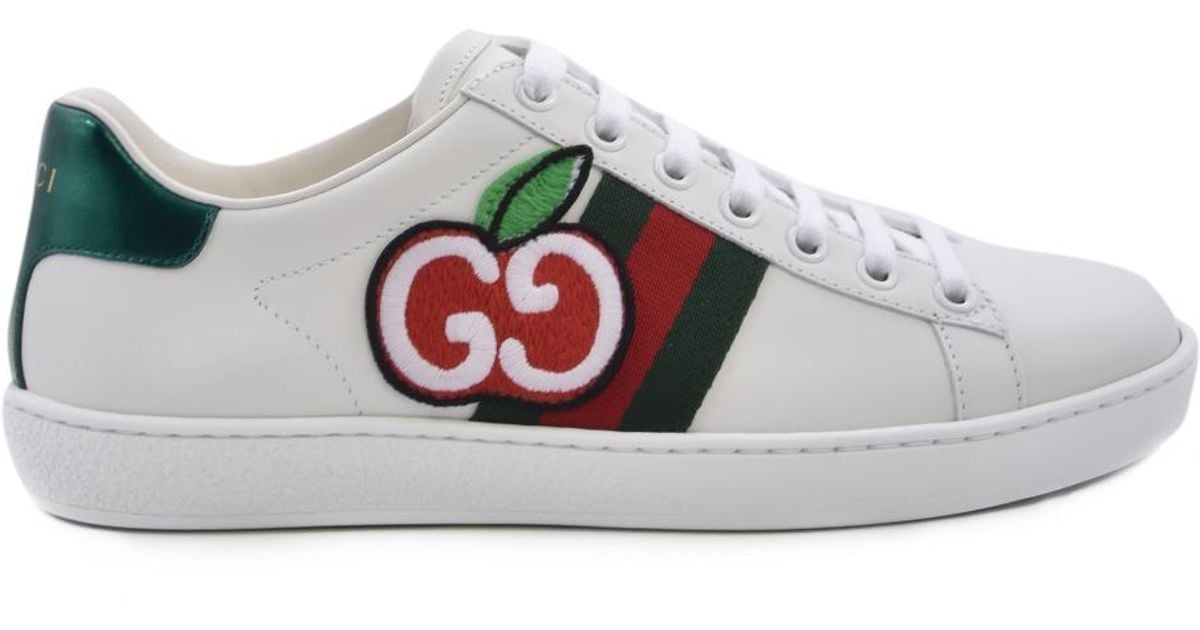 Gucci Women's New Ace Appleprint Leather Trainers in White Save 27