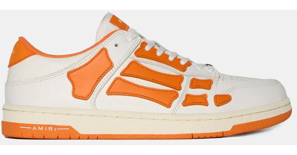 Amiri Leather Skel Top Low Sneakers in White & Orange (White) for Men