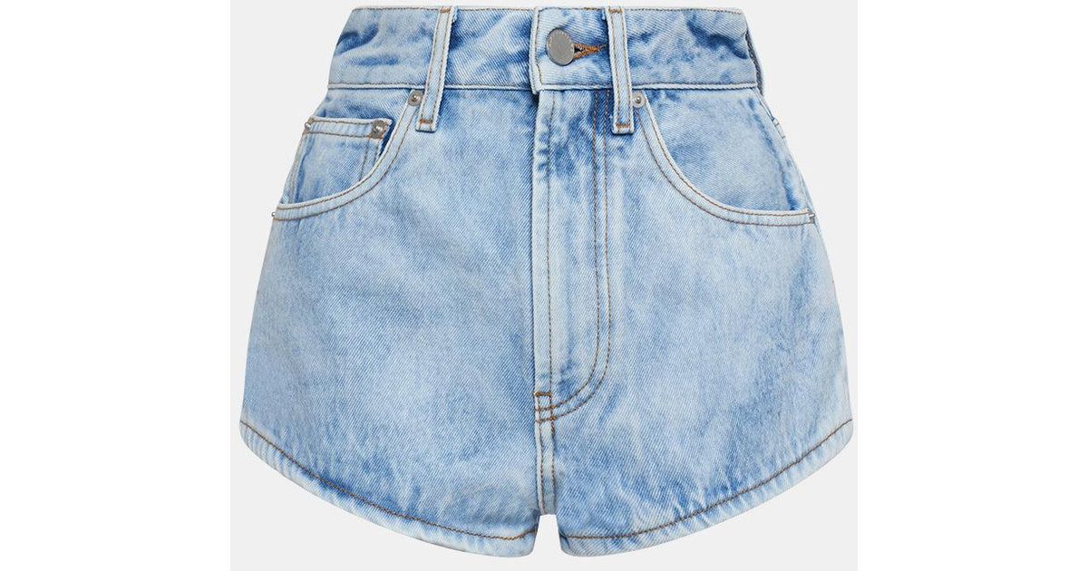 Alessandra Rich High Waisted Denim Shorts In Acid Blue Blue Lyst Uk