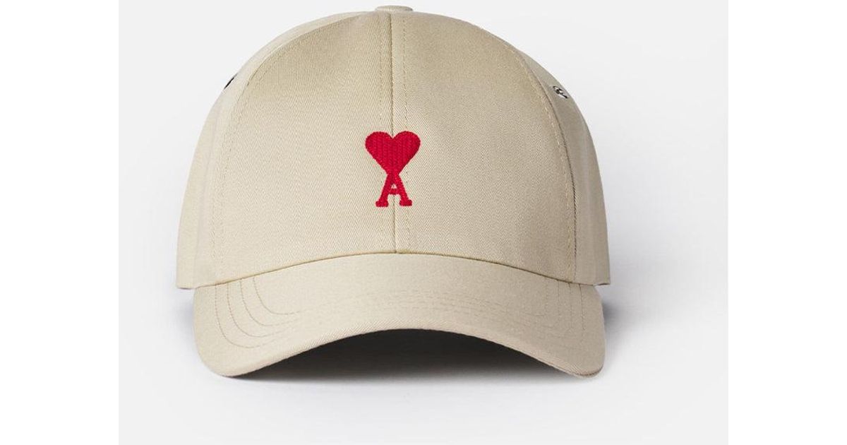 AMI Cotton Ami De Coeur Cap in Beige 