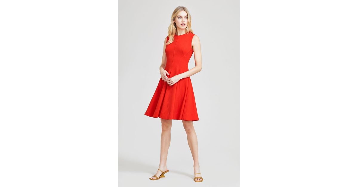 Wool Crepe Seamed Flare Hem Dress 