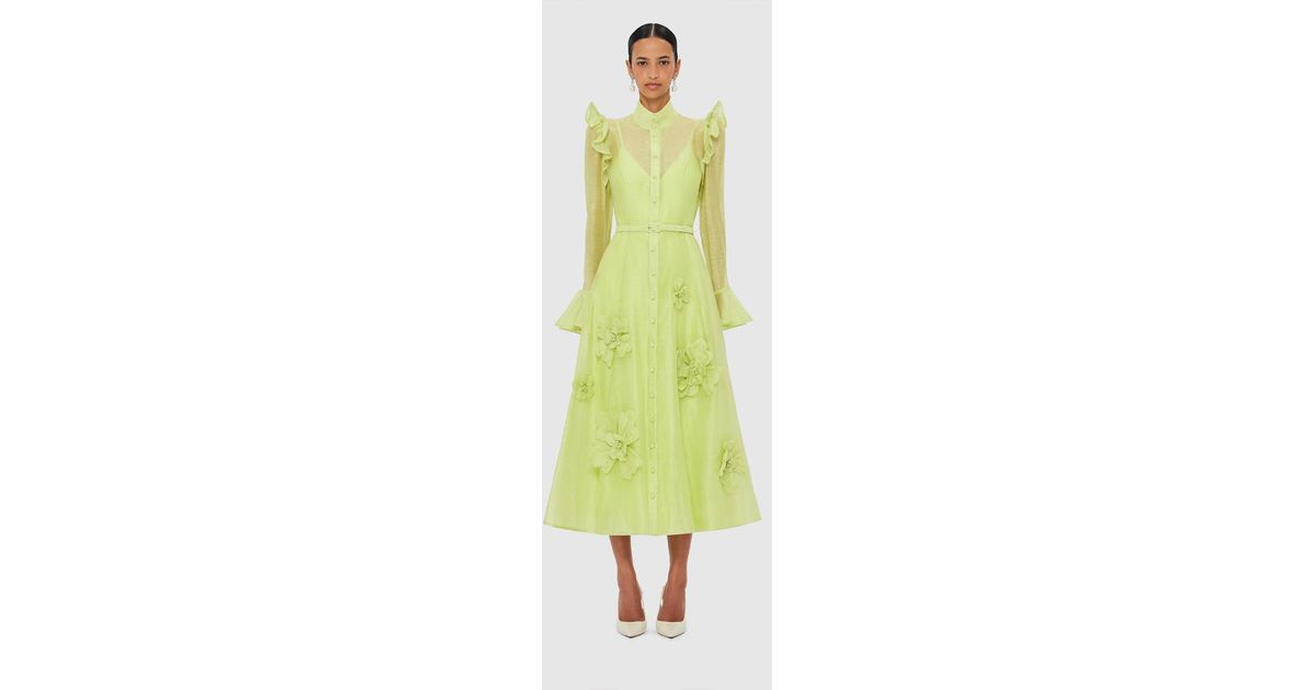 LEO LIN Katrina Petal Butterfly Sleeve Midi Dress in Yellow | Lyst