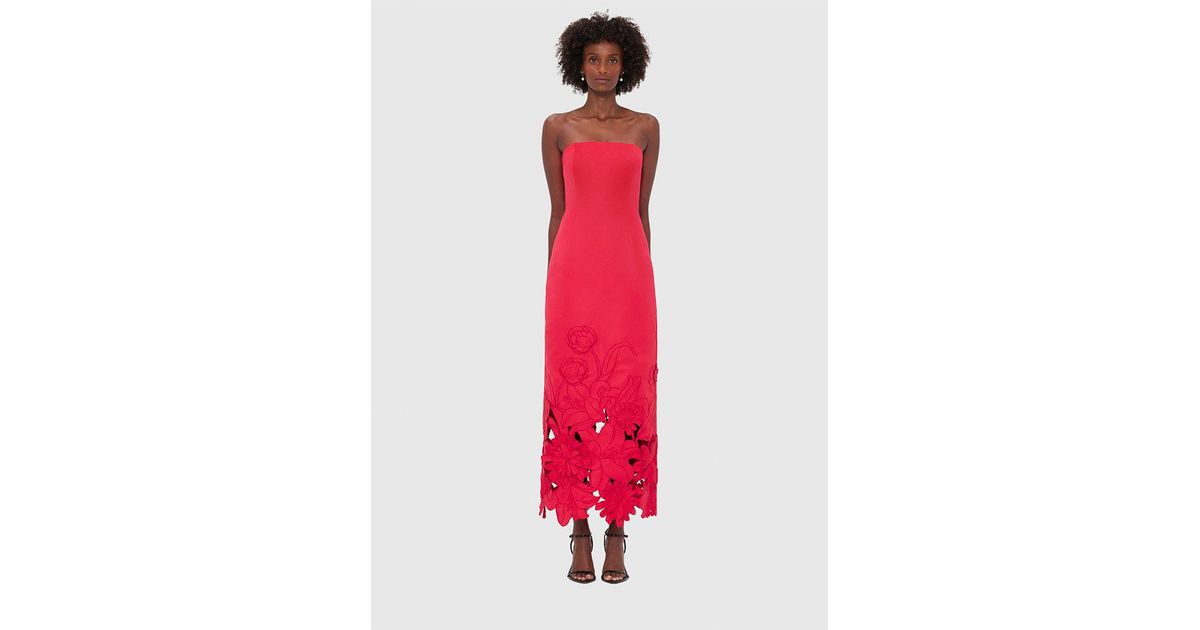 LEO LIN Rayna Appliqué Bustier Maxi Dress in Red | Lyst