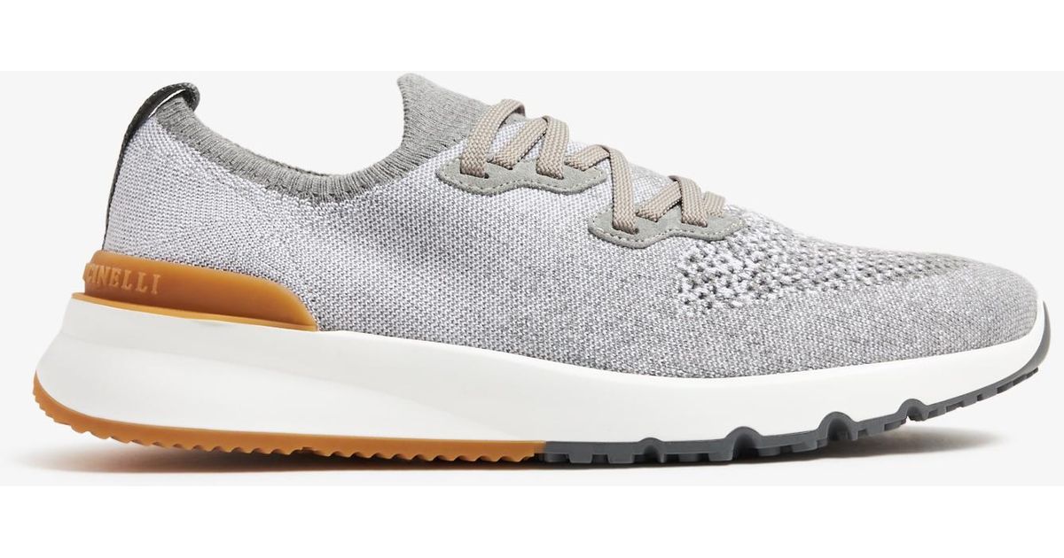 【送料&関税込】Brunello Cucinelli Knit Chine Sneakers Brunello Cucinelli Cotton Chiné Knit Sneakers in White for