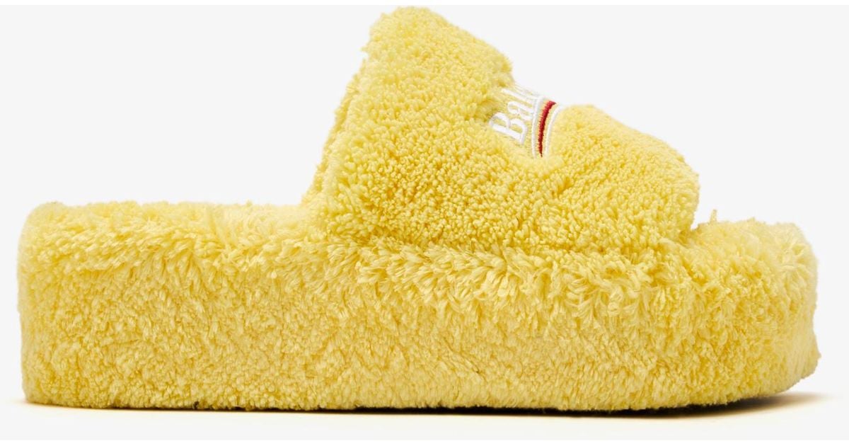 Balenciaga Furry Platform Slide Sandals in Yellow | Lyst