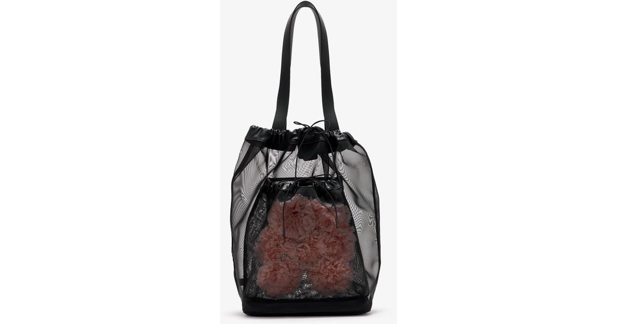 トートバッグ Simone Rocha Sheer Stuffed Carnation Drawstring Pocket Tote Simone Rocha Sheer Stuffed Carnation Pocket Tote Bag