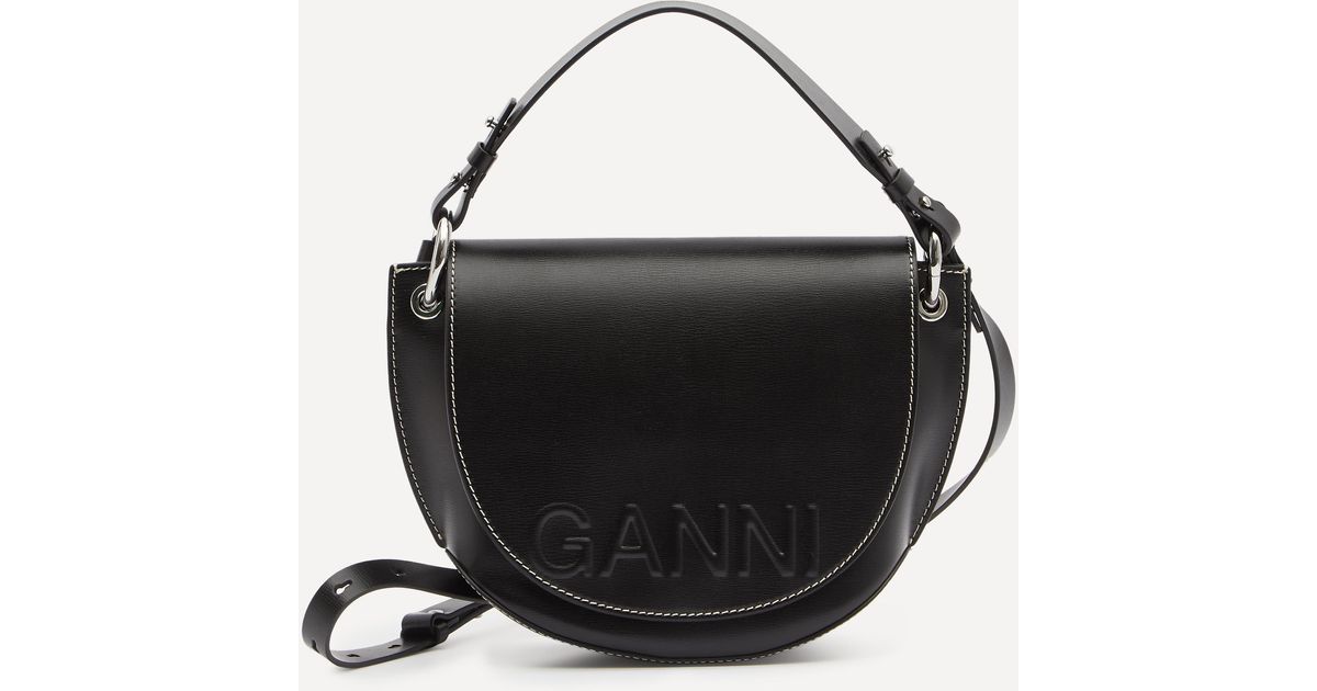 Ganni Recycled Leather Cross-body Saddle Bag in Black | Lyst UK